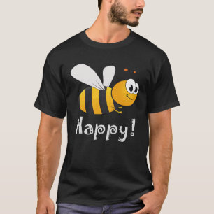 Camiseta Bee Happy Mens Mulheres Crianças