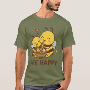 Camiseta Bee Happy Sticker - Cute Bees Sharing Ramen"
