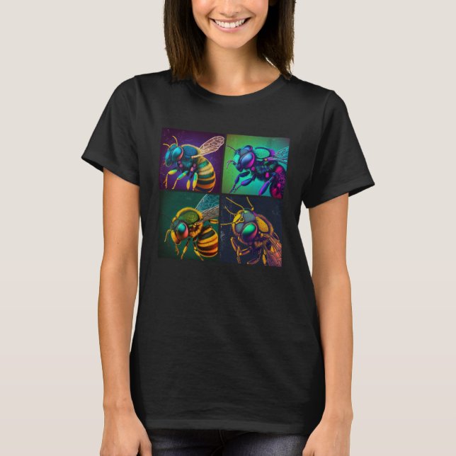 Camiseta Bee Insect Pop Illustration Colorful Animal Women  (Frente)