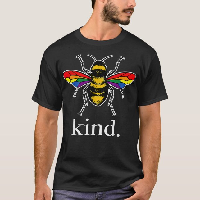 Camiseta Bee Kind LGBTQ Ally Orgulho gay Rainbow Bumblebee  (Frente)