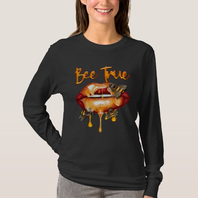 Camiseta Bee True Honey Kiss Lips HoneyBee Queen Costume Cu (Frente)