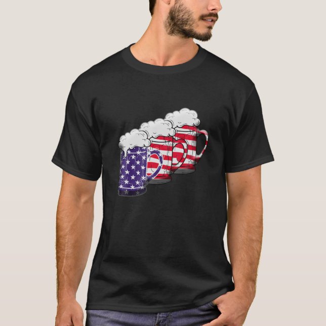 Camiseta Beer American Flag 4 De Julho EUA (Frente)