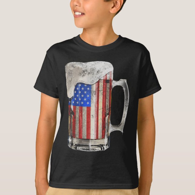 Camiseta Beer American Flag 4 De Julho Partido Bebendo Dos  (Frente)