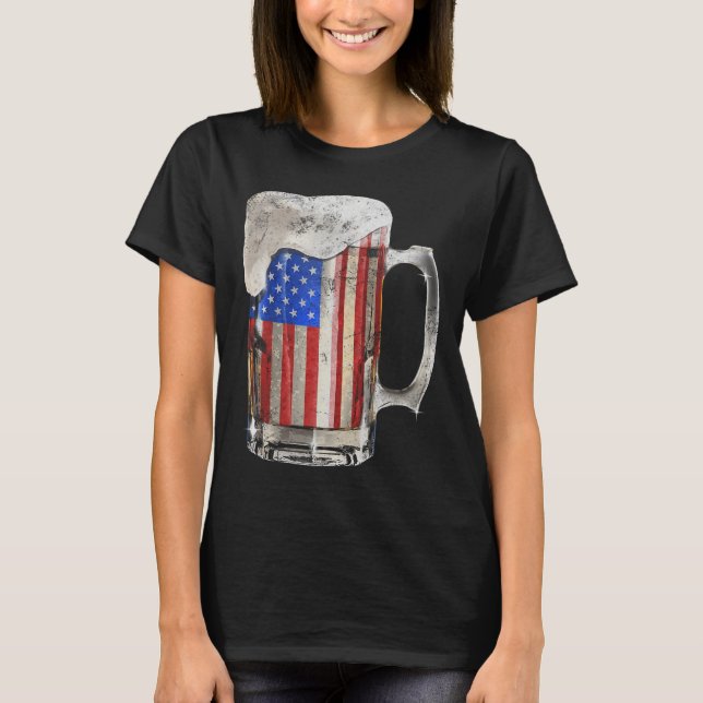 Camiseta Beer American Flag 4 De Julho Partido Bebendo Dos  (Frente)