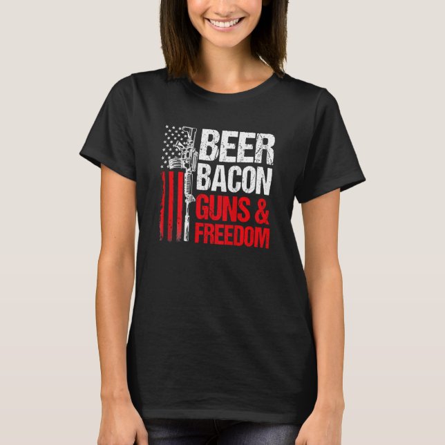Camiseta Beer Bacon Armas Liberdade para os EUA Pai de Sina (Frente)