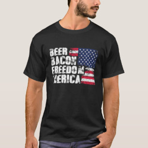 Camiseta Beer Bacon Freedom Merica American Flag 4 de julho