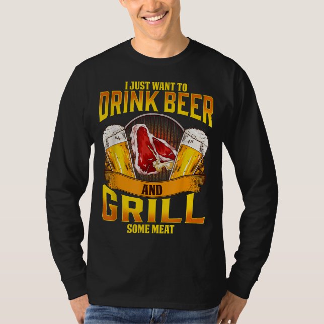 Camiseta Beer Beer Grill Meat Griling Barbecue Drinki (Frente)