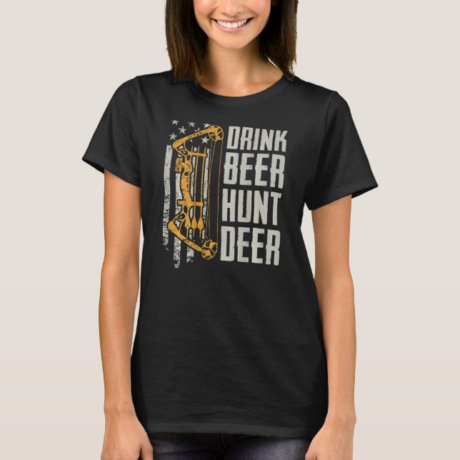 Camiseta Beer Beer Hunt Deer Arco caçando Bebendo Archery (Frente)