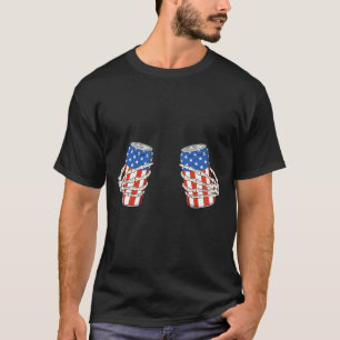 Camiseta Beer Can Skeleton Mão Engraçada 4 De Julho America