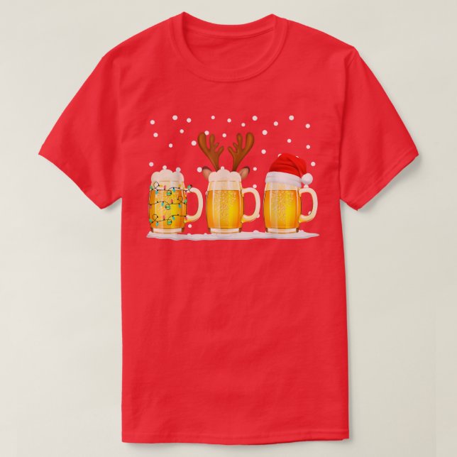 Camiseta Beer Christmas Mug Santa Reinbeer Xmas Tree Lights (Frente do Design)