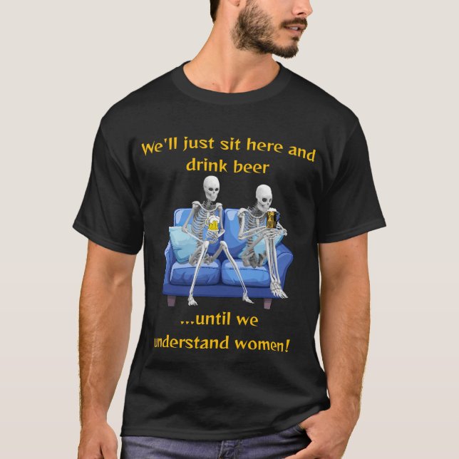 Camiseta Beer de Bebendo de Esqueletos Editáveis (Frente)