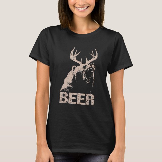 Camiseta Beer Deer Bear O Caçador Essencial Adora Homens En (Frente)