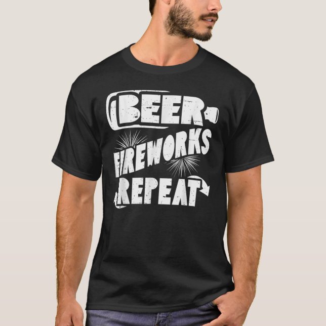 Camiseta Beer Fireworks Repete 4 De Julho De Bebendo (Frente)