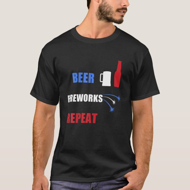 Camiseta Beer Fireworks Repete Patriotic USA 4 De Julho (Frente)