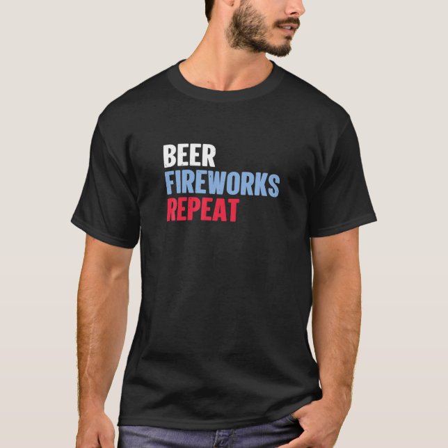 Camiseta Beer Fireworks Repete Star Funny 4 de julho (Frente)