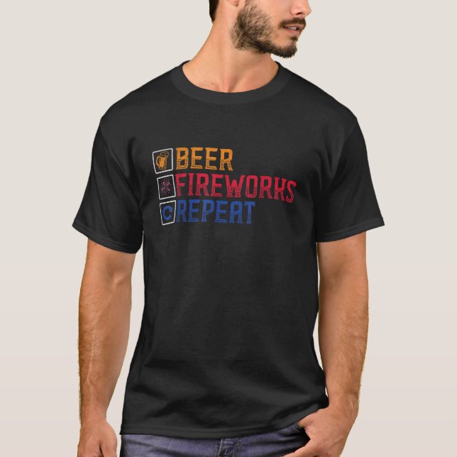 Camiseta Beer Fireworks Repetir 4 de julho (Frente)