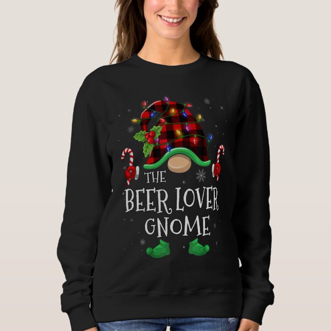Camiseta Beer  Gnome Buffalo Plaid Matching Family Christma (Frente)