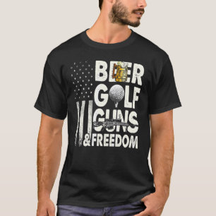 Camiseta Beer Golf Guns E Freedom American Flag Bebendo