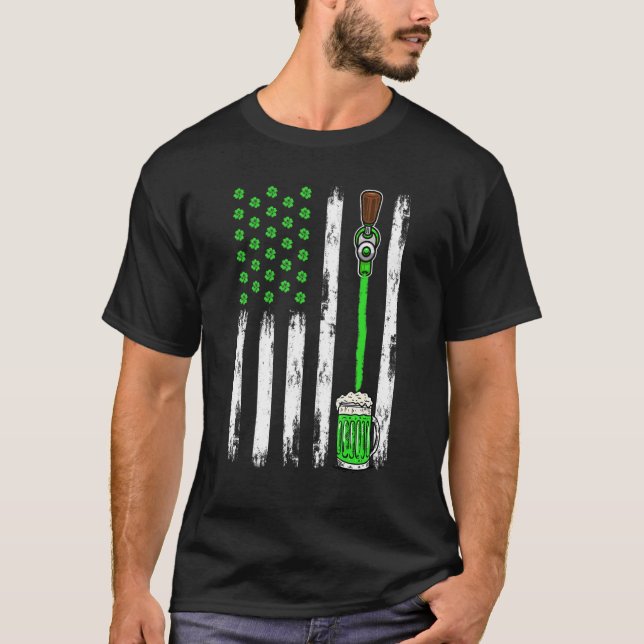Camiseta Beer Irish American Flag Shamrock Rua Patrick S Da (Frente)