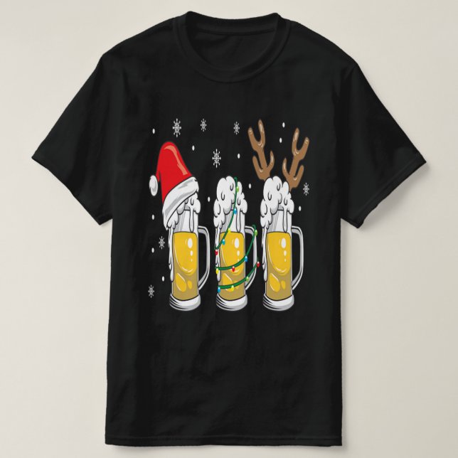 Camiseta Beer Mugs Reincervet Santa Hat Xmas Presente (Frente do Design)