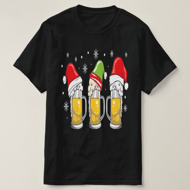 Camiseta Beer Mugs Reincervet Santa Hat Xmas Presente (Frente do Design)