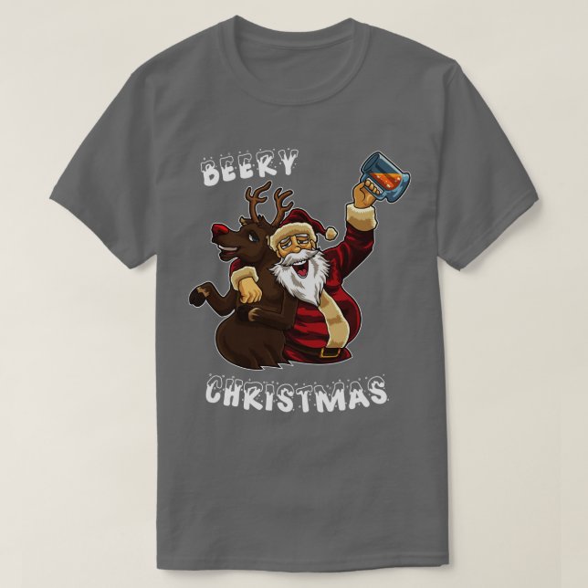 Camiseta Beery Christmas Papai Noel bebe cerveja (Frente do Design)