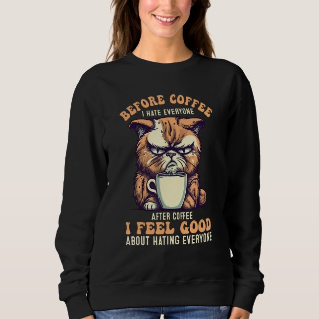 Camiseta Before Coffee I Hate Everyone Angry Cat Quote (Frente)