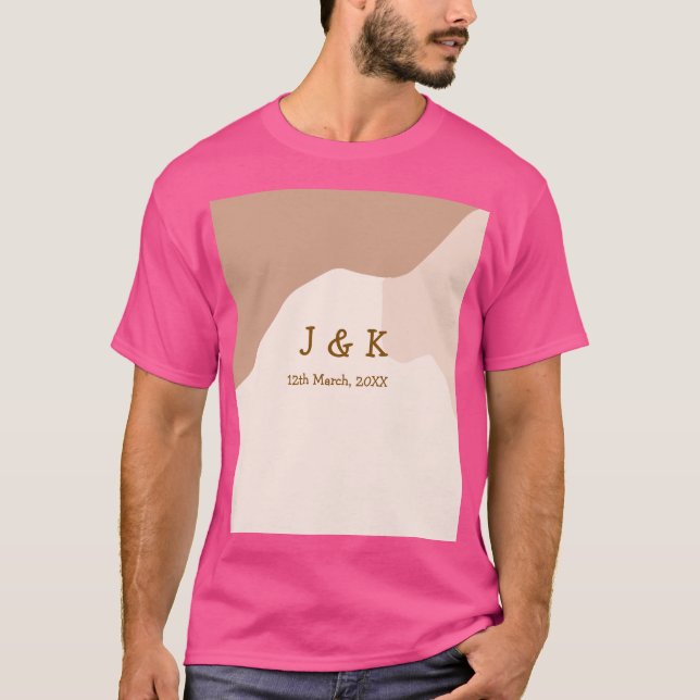 Camiseta Beige boho curvy orange wedding name date (Frente)