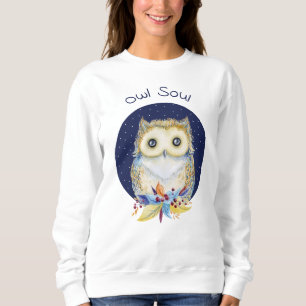 Camiseta Beige e impressão azul-coruja