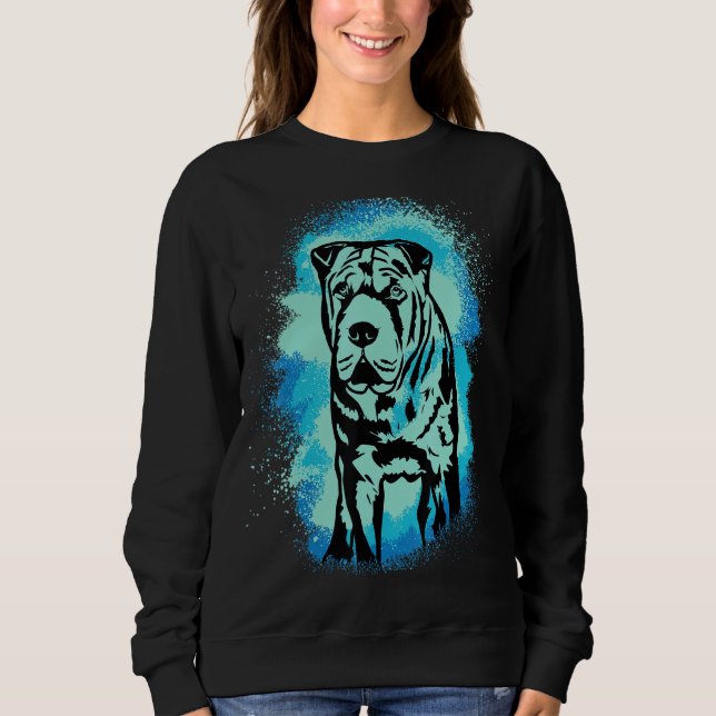 Camiseta Beige Sharpei Paint Blue Design Dog Mom Dad (Frente)