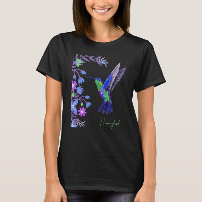 Camiseta Beija-flor com flores botânicas para pássaro (Frente)