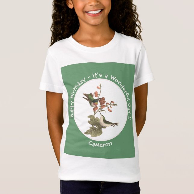 Camiseta Beija-flor-de-garganta-rubi, aniversário ou outro  (Frente)