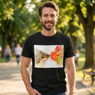 Camiseta Beija-flor em Aquarela se Alimentando de Flor Vibr