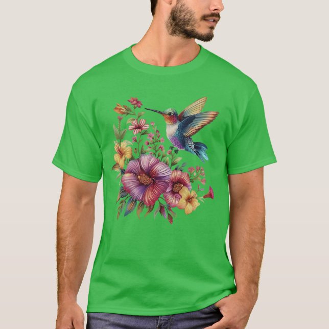 Camiseta Beija-flor Flores Mulheres Amigos Divertidos (Frente)
