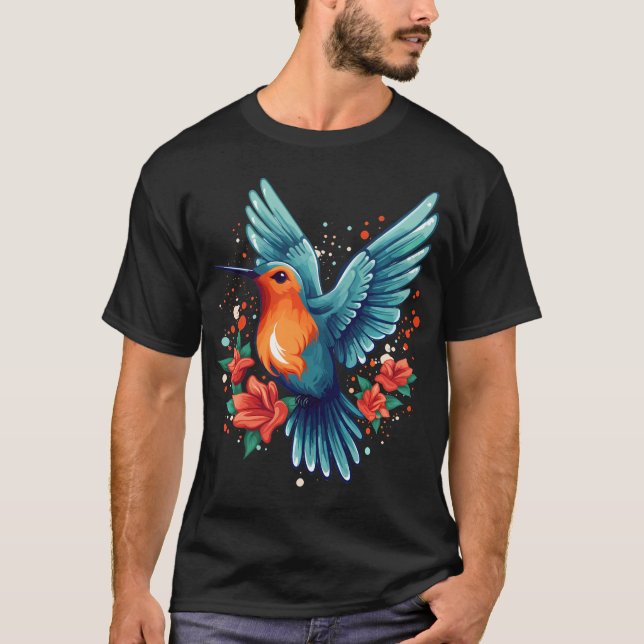 Camiseta Beija-flor Fofo Com Flores I (Frente)