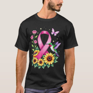 Camiseta Beija-flor Girassol Fita Rosa Cancro da Mama