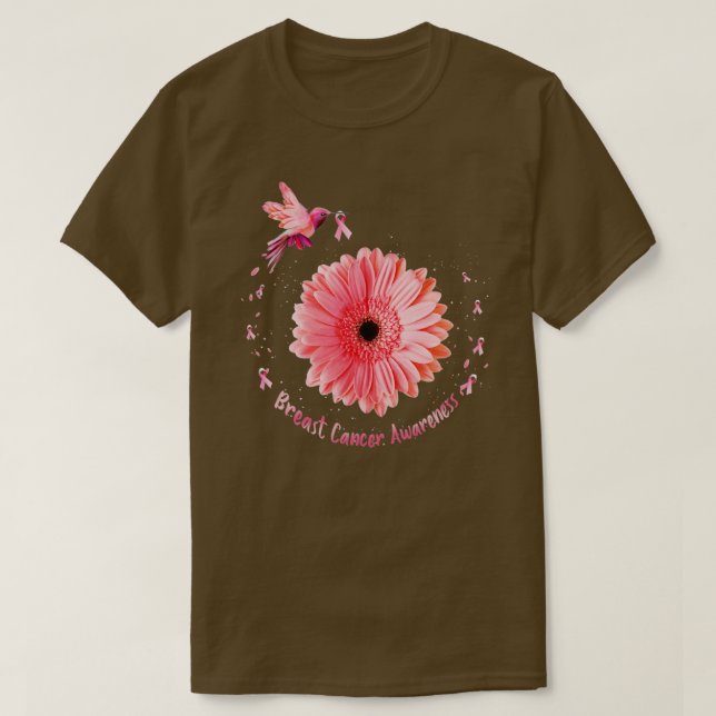 Camiseta Beija-flor Girassol Fita Rosa Fita Fita Cancer Aw (Frente do Design)