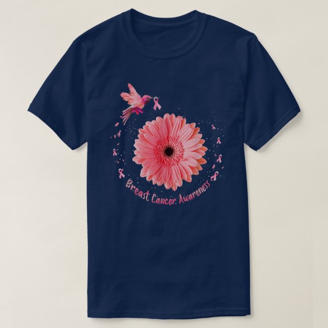Camiseta Beija-flor Girassol Fita Rosa Fita Fita Cancer Aw (Frente do Design)