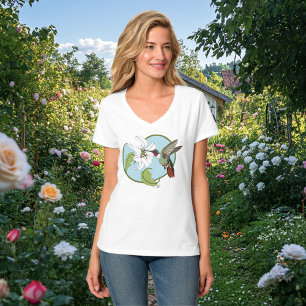 Camiseta Beija-flor Lírio Azul Art Nouveau