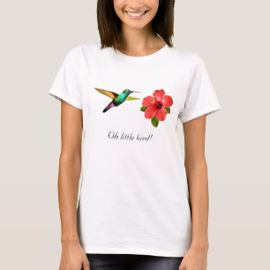 Camiseta Beija-flor multicolorido fofo e flor vermelha