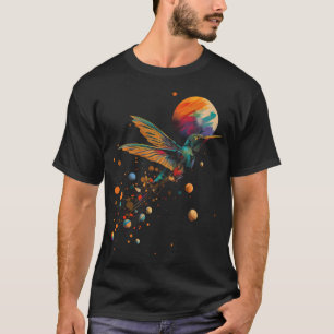 Camiseta Beija-flor Planetas Coloridos Animais Geométricos