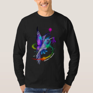 Camiseta Beija-flor segurando laço roxo da conscientização