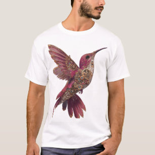 Camiseta Beija-flor Steampunk — Magenta e Relógio a Vapor d
