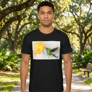 Camiseta Beija-flor Vibrante e Aquarela Floral Amarela
