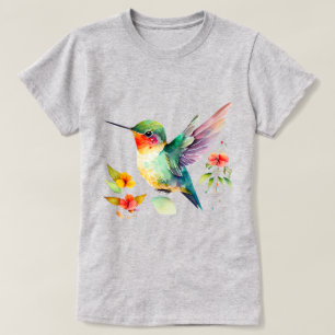 Camiseta Beija-flor Vibrante em Aquarela com Fluxo Tropical