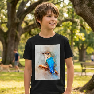 Camiseta Beija-flor vibrante em aquarela em um galho
