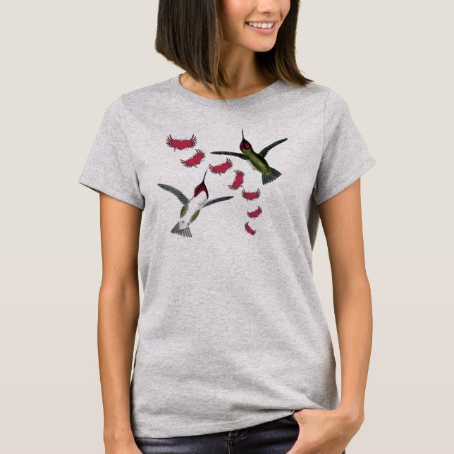 Camiseta Beija-flores Grunge Corações com Asas (Frente)