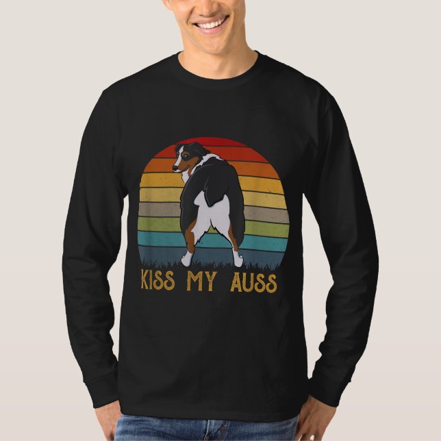 Camiseta Beija Meu Auss Engraçado Aussie Mãe Aussie Proprie (Frente)