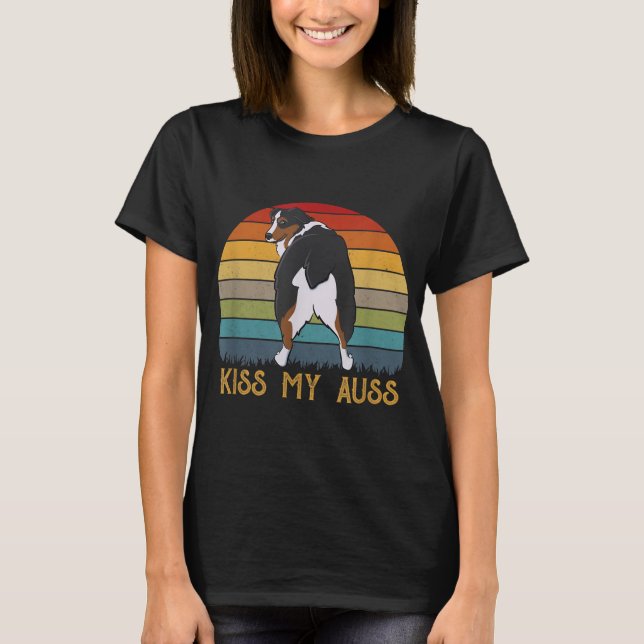 Camiseta Beija Meu Auss Engraçado Aussie Mãe Aussie Proprie (Frente)