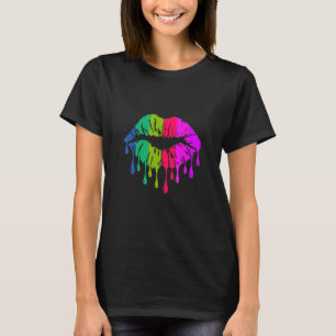 Camiseta Beijar Lábios Com Cores Brilhantes Batom Beijando